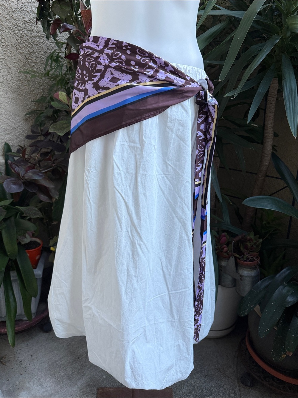 New Maeve White Bobble Maxi Skirt with Purple and Blue Printed Sash